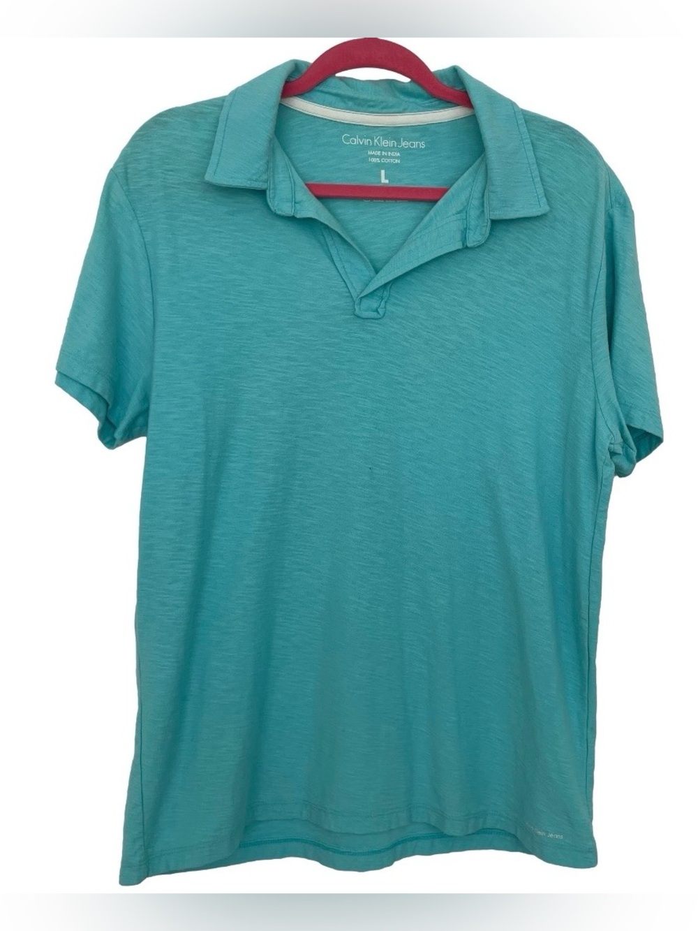 Calvin Klein Jeans Men's Turquoise Blue Short Sleeve Polo Shirt Size Large